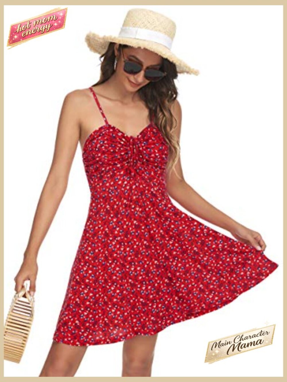 Spaghetti Strap Floral Mini Dress Ruched Front Drawstring Swing Boho Sundress - Picture 4 of 7